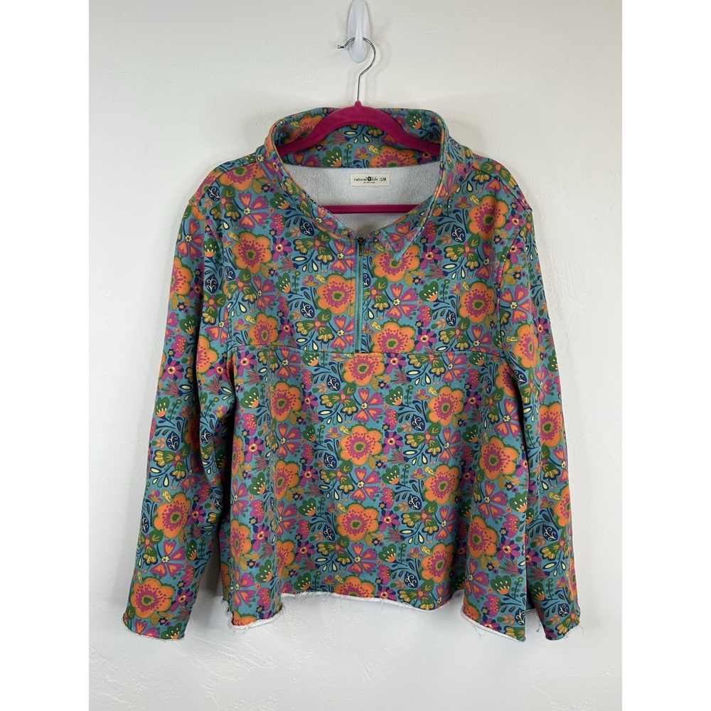 Natural Life Floral Quarter Zip Pullover Size S/M Boho Hippie Cottagecore Cozy - Picture 2 of 10